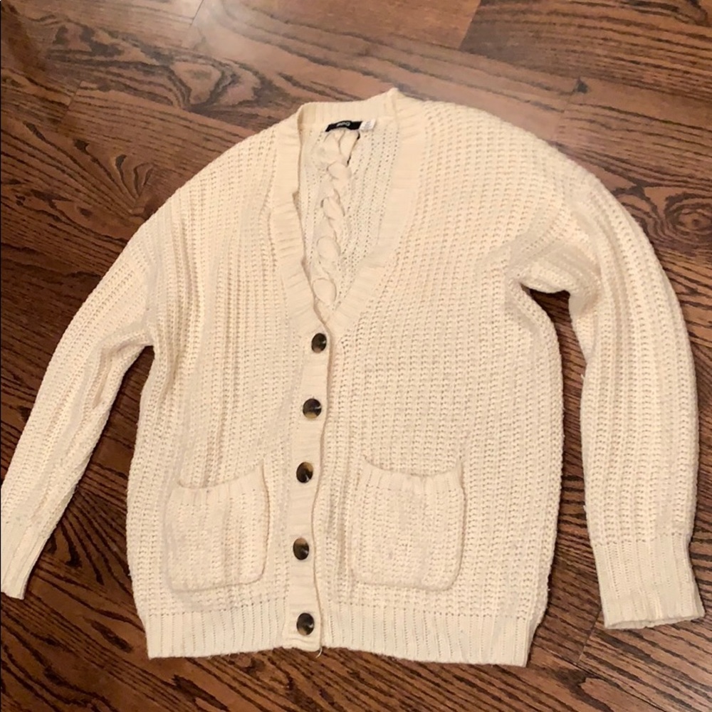 BDG Cream Braided Back Sweater